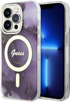 Guess Golden Marble Back Case (MagSafe Compatible) - Geschikt voor Apple iPhone 14 Pro (6.1") - Paars