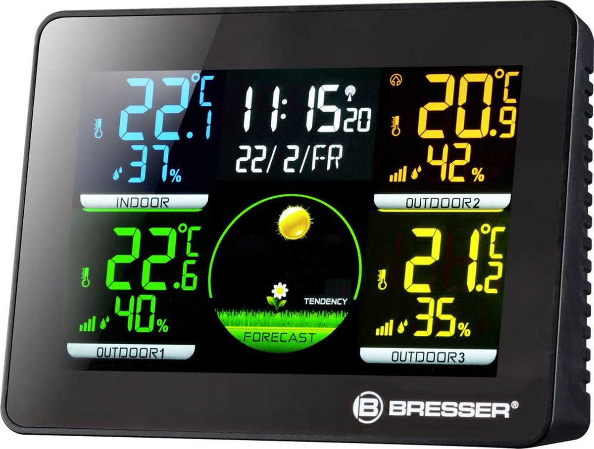 Bresser, Thermomètre/hygromètre BRESSER Station Météo Quadro NLX avec 3 Capteurs  extérieurs