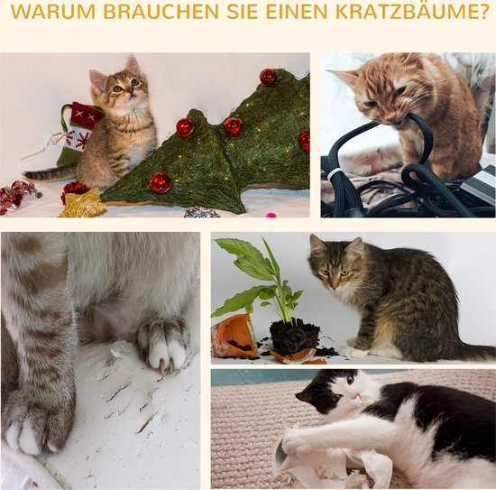 PawHut kattenboom, krabpaal, klimboom, plafondhoog, sisal, hoogte 240-260 cm, lichtgrijs