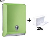 Papertowel dispenser MP830 green colored edition + papertowel by SET Marplast