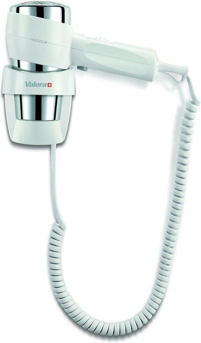 Valera Action Super Plus 1600W Wandhaardroger wit/chroom met wit spiraalsnoer.