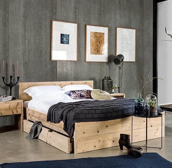Trouwens matras Appartement Steigerhouten bed met lade 180 cm x 210 cm | bol.com