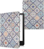 kwmobile flip cover geschikt voor Amazon Kindle Paperwhite 11. Generation 2021 - Case met magnetische sluiting - Hoes voor e-reader in blauw / oranje / wit - Marokkaanse Tegels Bont design