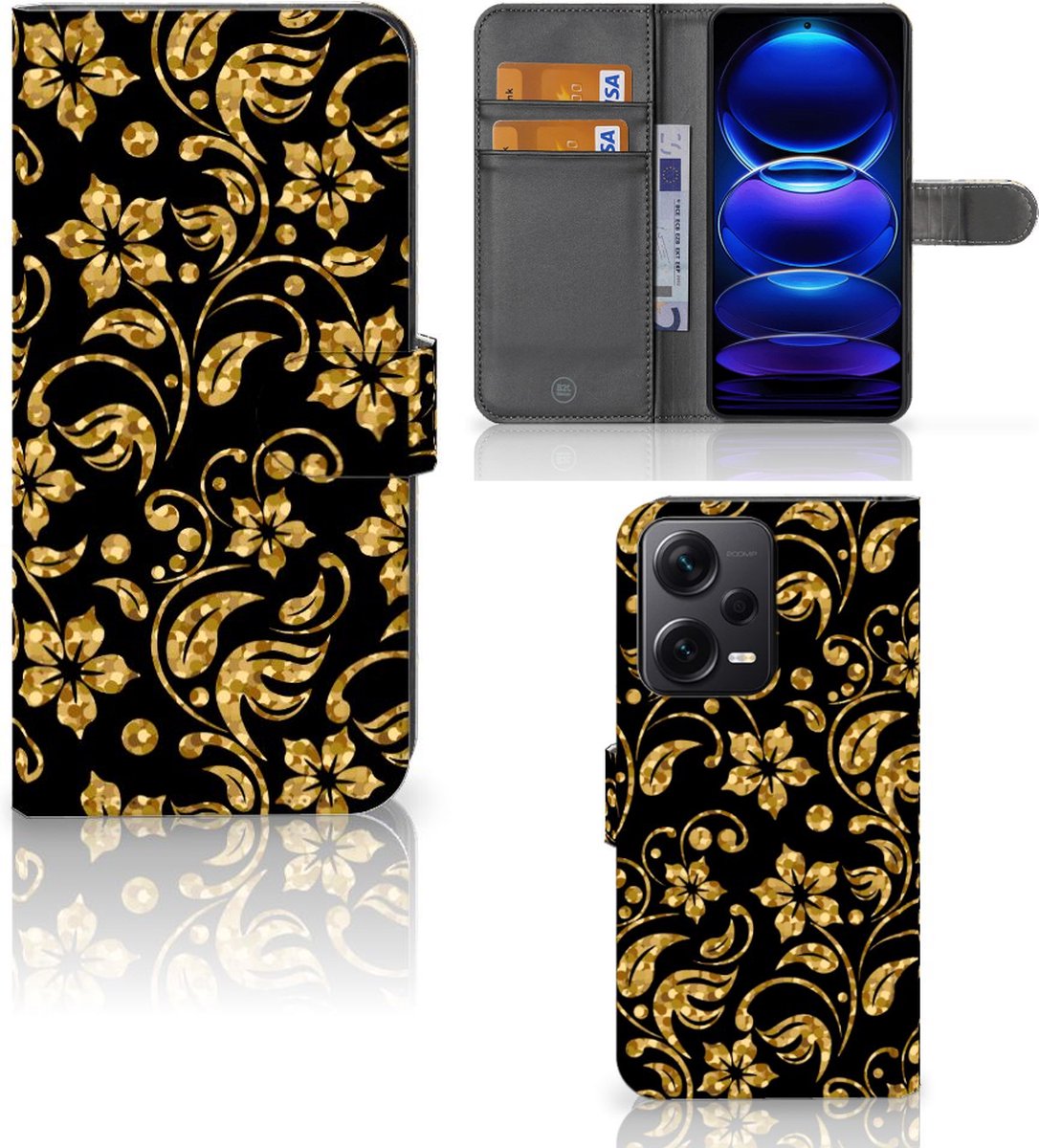 Housse Livre Portefeuille Pour Xiaomi Redmi Note 12 PRO 5G / Poco X5 Pro - Noir/rose