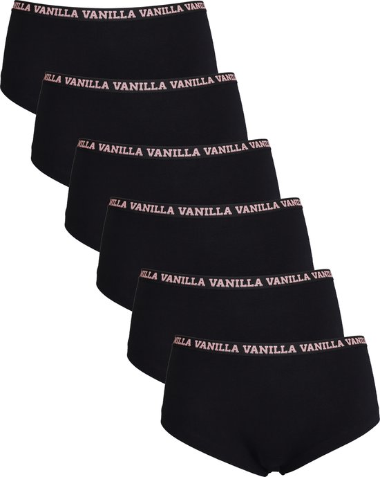 Vanilla - Dames hipster, Ondergoed dames, Lingerie - 6 stuks - Egyptisch katoen - Zwart - XL