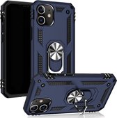 Hoesje Geschikt voor Apple iPhone 12 en 12 pro Stevige Magnetische Anti shock ring back cover case/ schokbestendig + gratis screenprotector/TPU met stand kleur blauw