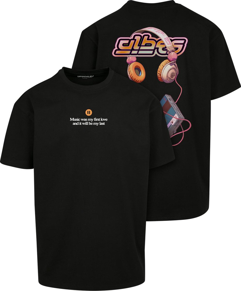 OVERSIZED! Heren Mannen Dikke stof Menswear Streetwear Urban Modern Casual K-Pop Heavy Music Headset T-Shirt Zwart