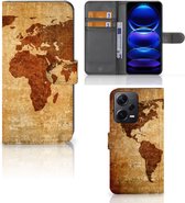 Telefoonhoesje Xiaomi Poco X5 Pro | Note 12 Pro 5G Wallet Bookcase Wereldkaart