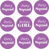 9 Buttons Birthday Girl en Party Squad paars - birthday - button - paars - verjaardag - party - squad