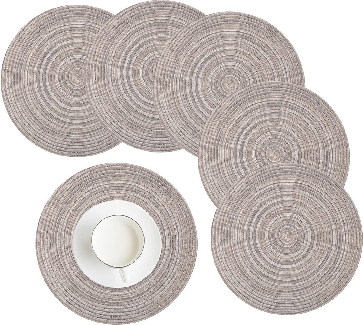 Set van 6 ronde, wasbare placemats, gevlochten katoenen placemats, 38 cm,... bol