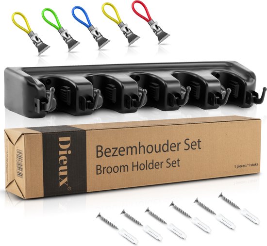 Dieux® - Bezemhouder Set - Ophangsysteem - Bezem - Bezem Ophangsysteem - Tuingereedschap - Opbergsysteem - Organizer - Ophangsysteem Tuingereedschap - Gereedschapshouder - Ophanghaken Tuingereedschap