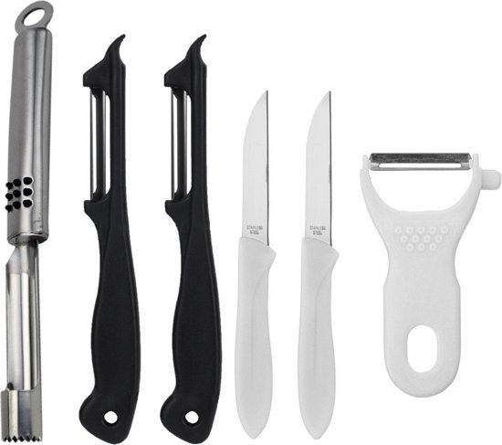 Couteaux de cuisine set 6 pièces - pour éplucher et couper - noir -  plastique