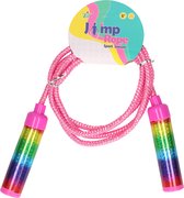 Kids Fun Springtouw speelgoed Rainbow glitters - roze - 210 cm - buitenspeelgoed