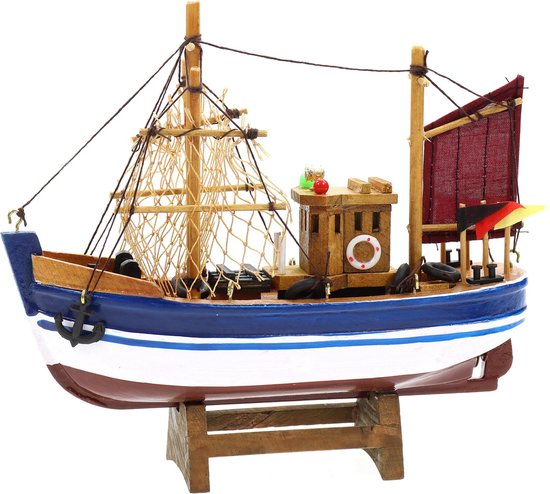 Vissersboot schaalmodel met veel details - Hout - 20 x 5.5 x 17 cm - Maritieme boten decoraties voor binnen