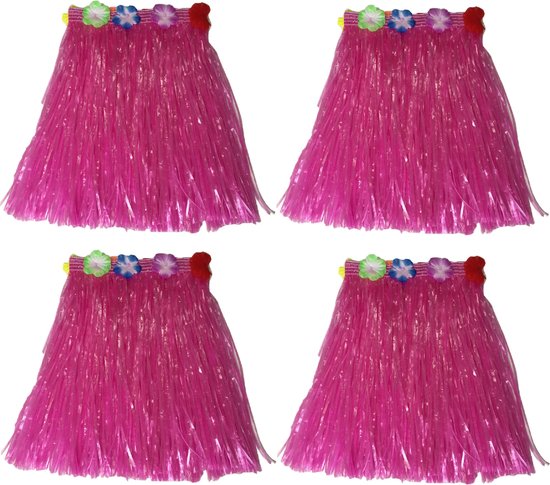 Jupe habillée thème Hawaï - 4x - raphia - rose - 40 cm - adultes