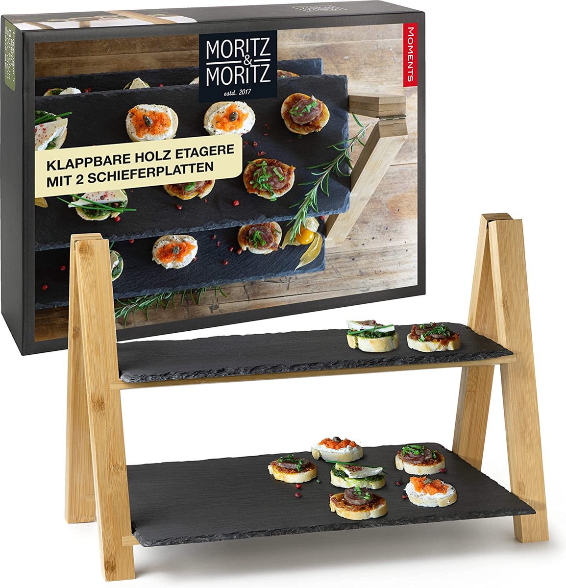 Moritz & Moritz Leisteen etagère 2 niveaus - 35 x 25 x 28 cm - leisteenplaat voor het instellen en serveren van snacks