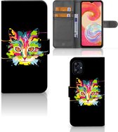 Wallet Book Case Geschikt voor Samsung Galaxy A04e Smartphone Hoesje Cat Color Leuke Verjaardagscadeaus