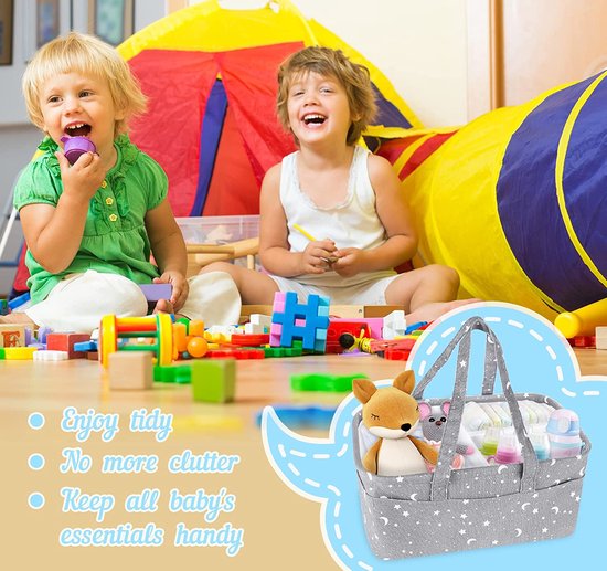 Organiseur Soins Bébé Portable Organisateur De Table à Langer Pour Bébé - Panier En Coton Avec Séparateur, 36x23x17 Cm - Rangement Couches, Lingettes, Accessoires
