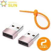 Colorful Sun® USB-A naar USB-C adapter - 2 stuks - USB A to USB C - Gratis kabel-organizer - USB A Male naar USB C Female - HUB - Verloop - Rose Goud / Gold