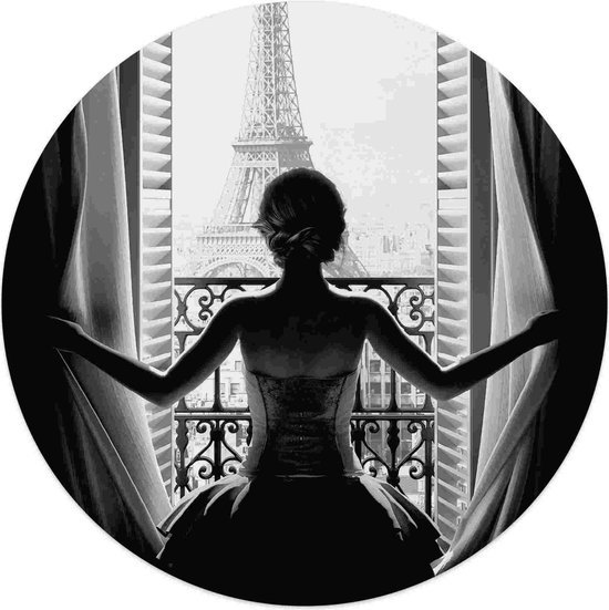 Plexiglasschilderij Vrouw in Parijs Ø 50 cm