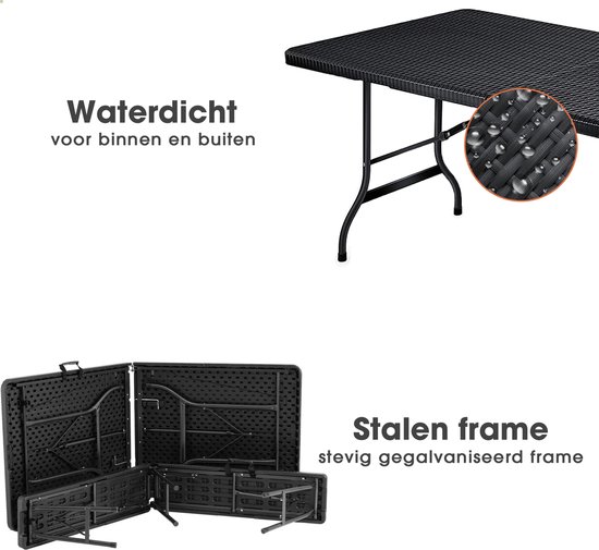Lenx Klaptafel met 2 Klapbanken - 3 in 1 Set - Inklapbare tafel - 180x75x74cm - Opvouwbare Tuintafel - Vouwtafel - Inclusief handvat en 2 tafelkleden - 6 tot 8 Personen van Lenx — afbeelding 3