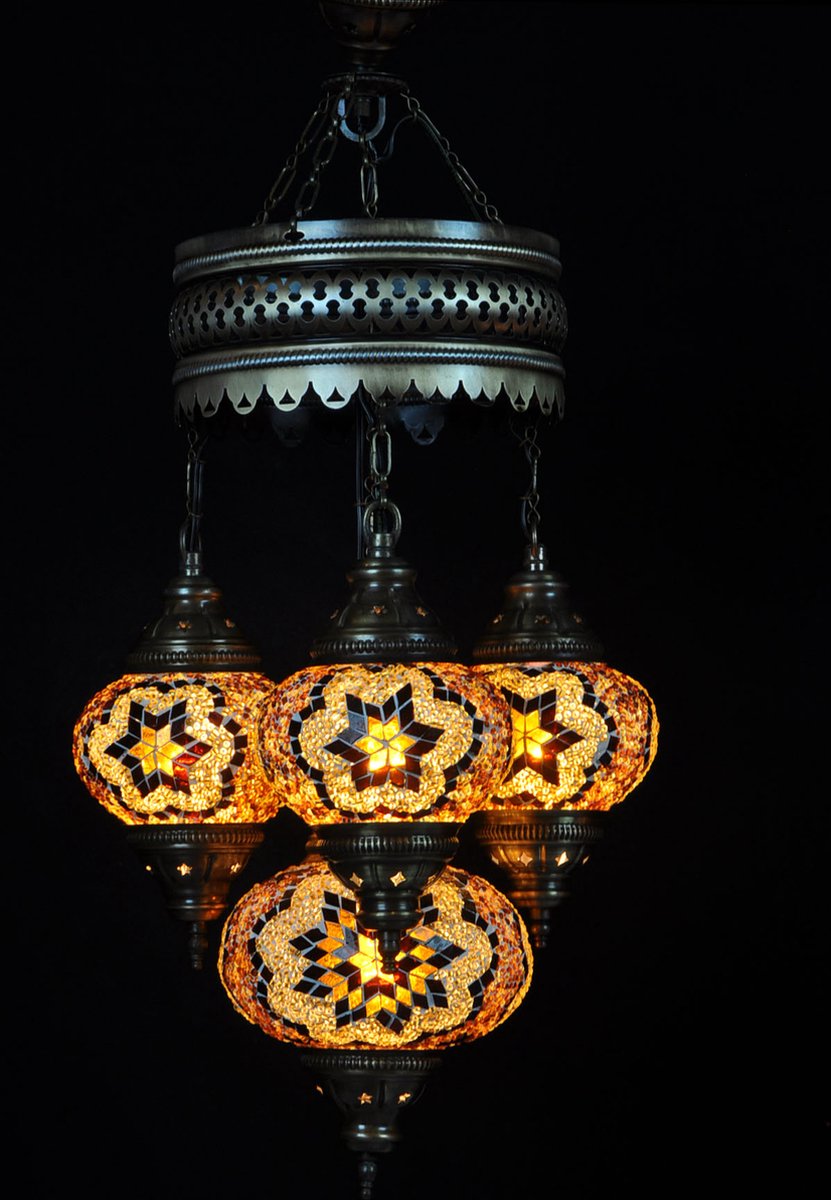 Turkse lamp - Oosterse lamp - Hanglamp - Bruin - 4 bollen - mozaïek