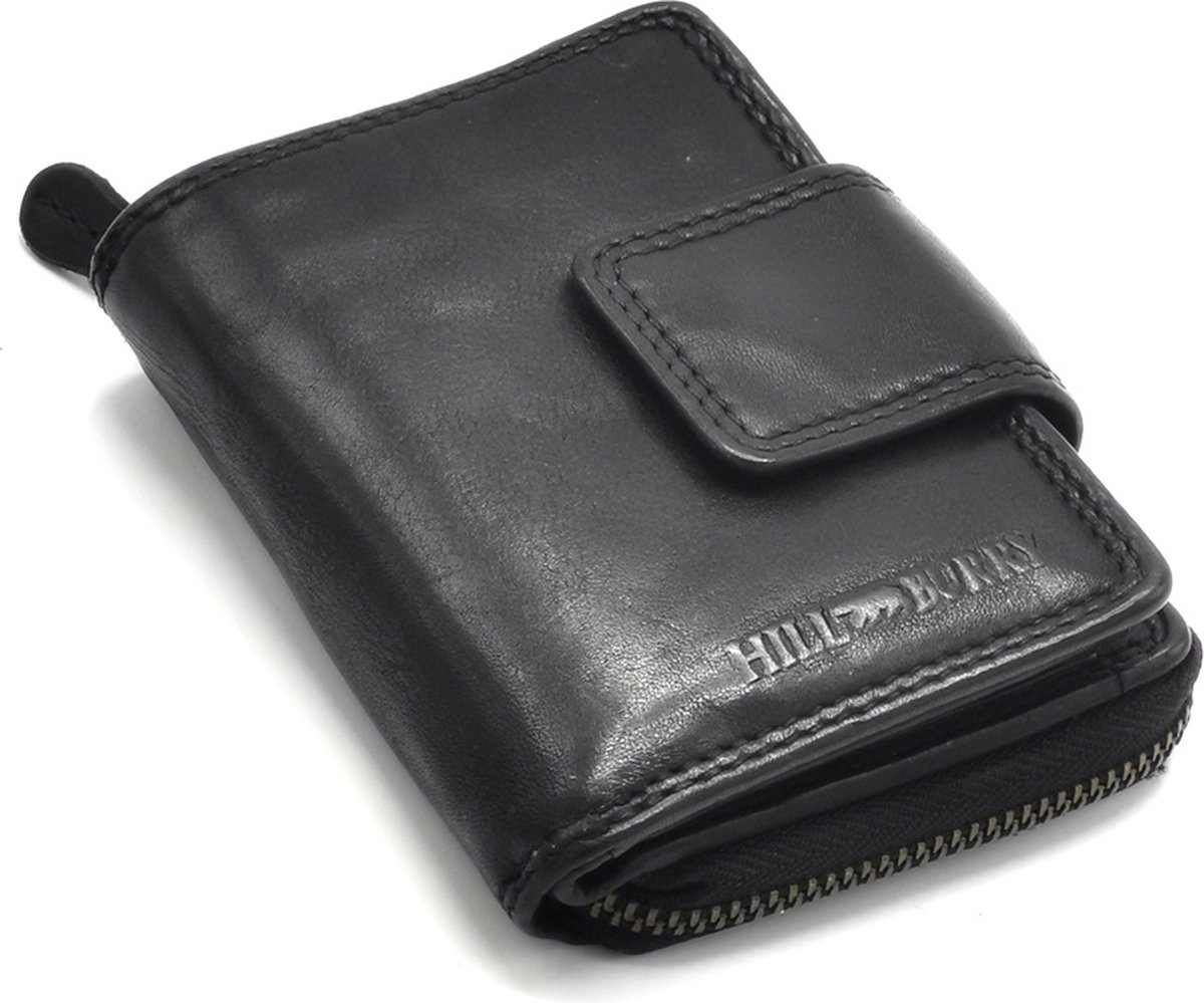 HillBurry Portemonnee Gewassen Leer Zwart - met RFID - soepel kwaliteitsleer - veel opbergvakjes - (bxhxd) ca. 10,5cm x 8,5cm x 2,5cm