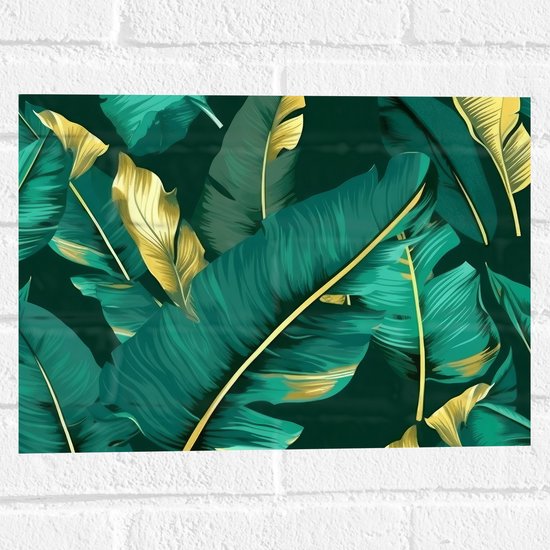 Muursticker - Groene Palmbladeren met Gouden Details - 40x30 cm Foto op Muursticker