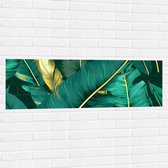 Muursticker - Groene Palmbladeren met Gouden Details - 120x40 cm Foto op Muursticker