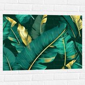 Muursticker - Groene Palmbladeren met Gouden Details - 80x60 cm Foto op Muursticker