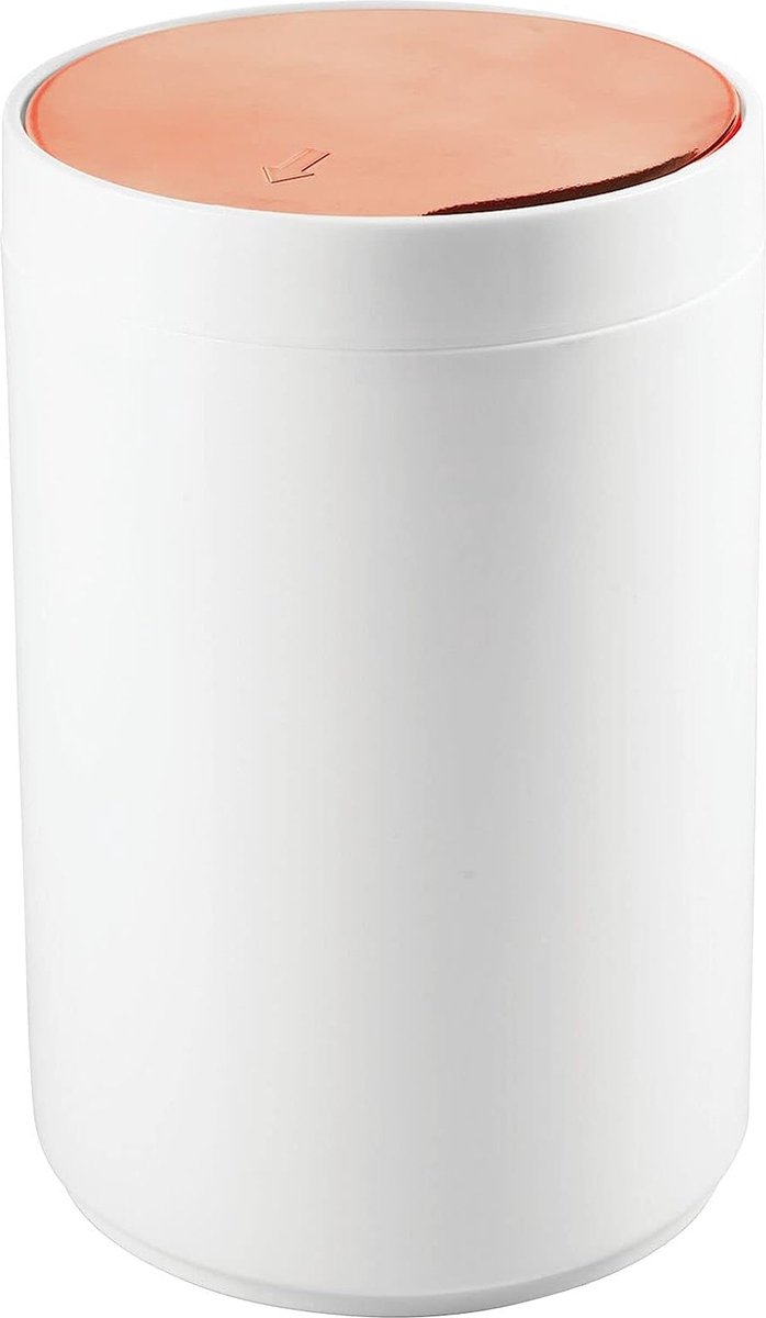 Goedkoopste Prullenbak - afvalbak - voor badkamer en slaapkamer - rond/stijlvol/plastic/met swing-deksel - klein - wit/roségoud