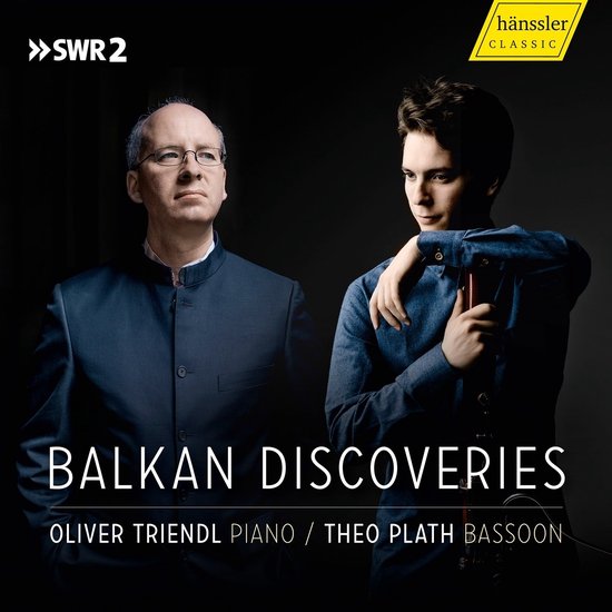 Albumhoes 'BALKAN DISCOVERIES' met Oliver Triendl (piano) en Theo Plath (bas), met SWR2 en Hänssler Classic logo's.
