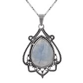 Zilveren ketting dames met hanger | Zilveren ketting met hanger, sierlijk bewerkte vormen met maansteen