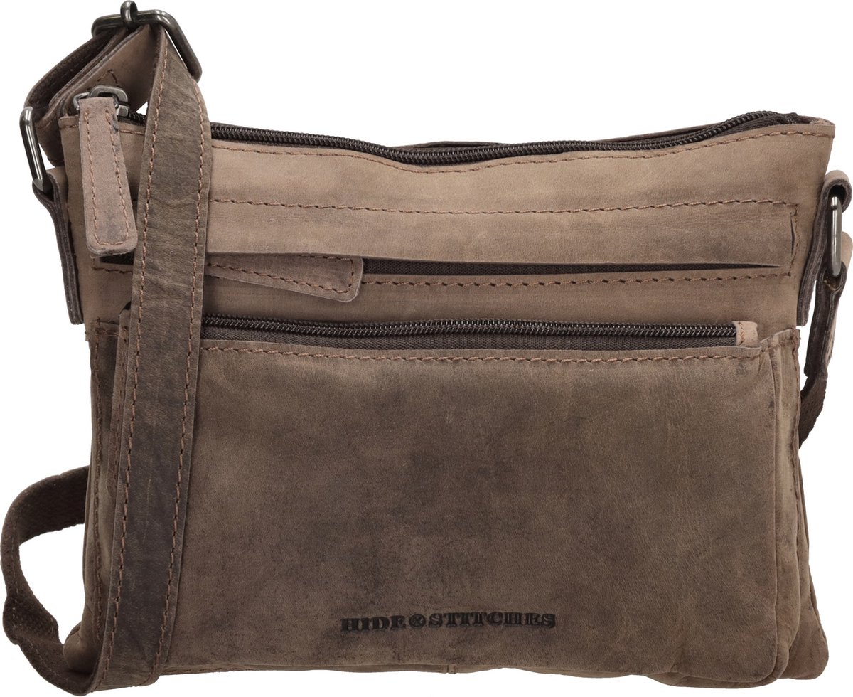 Hide & Stitches Idaho Crossbody Schoudertas - 100% Leder - Leren Dames Tas - Donkerbruin
