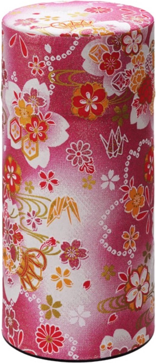 Tokyo Design Studio - Roestvrij stalen Theeblik - Roze Bloemen - 7.4x15.5cm 200gr