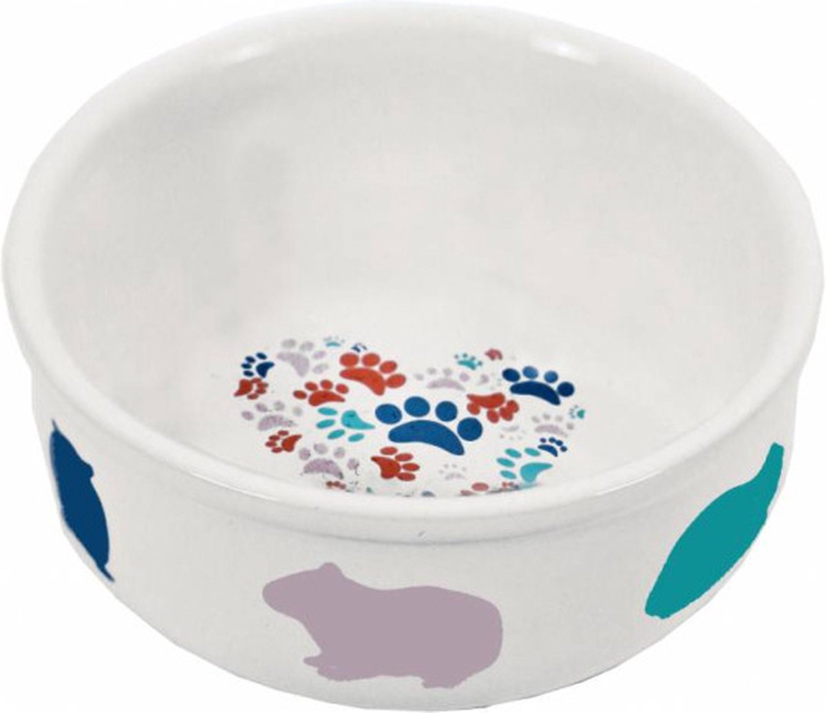 De Boon - Cavia Eetbak - Steen - wit met pastel print - 11cm