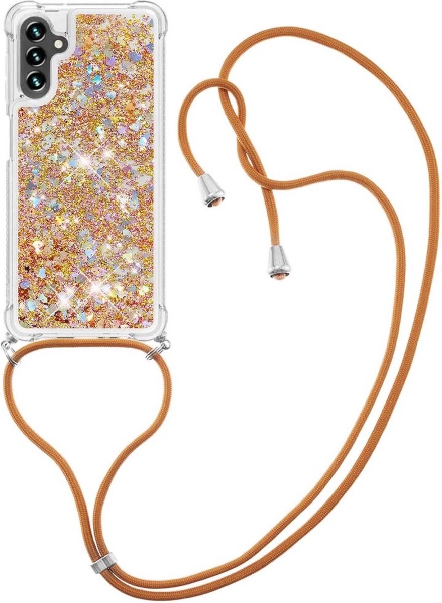 Coverup Hoesje - Geschikt voor Samsung Galaxy A54 Hoesje - Coverup Liquid Glitter Back Cover met Koord - Goud