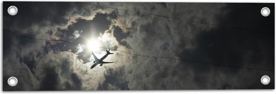 Tuinposter – Passagiersvliegtuig Zwemmend bij de Zon langs de Wolken - 60x20 cm Foto op Tuinposter (wanddecoratie voor buiten en binnen)