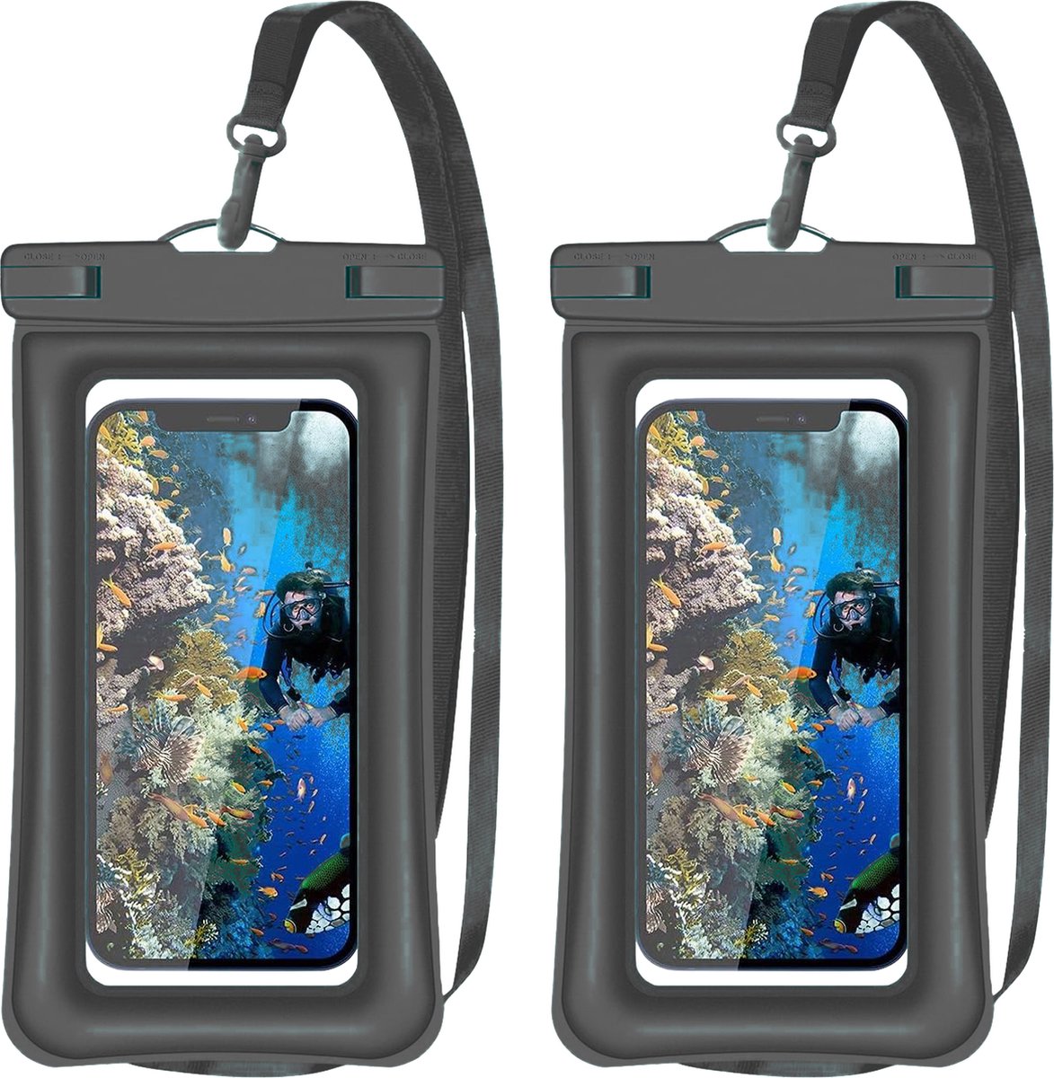 Waterdichte Telefoonhoesjes Drijvend - 2x Universele Drybag Onderwater Zwart