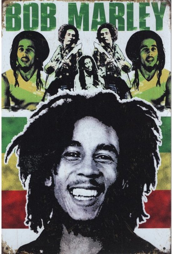 Wandbord Muziek Artiest - Bob Marley With Jamaica Flag