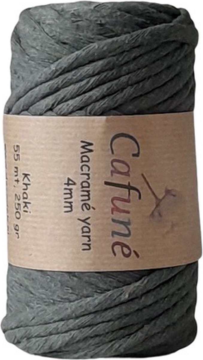 Macrame Garen-Kaki-4mm–55 meter-Uitkambaar-Gerecycled katoen-Koord-Touw-Dromenvanger-Wandtapijt