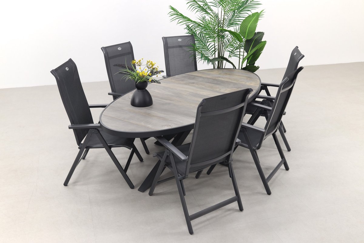 Hartman Milaan/Silva houtlook 240x115 cm. ovale tuinset - 7-delig