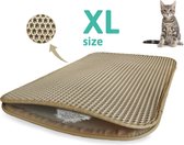 Tapis de litière pour chat Moowi - Taille XL 46 x 65 cm - Chats - Litière pour chat double couche - Piège à tapis - Espace abri - Bac à litière pour chat - Nid d'abeille - Imperméable - Respirant - Blanc crème - Bord en cuir - Beige - Écologique