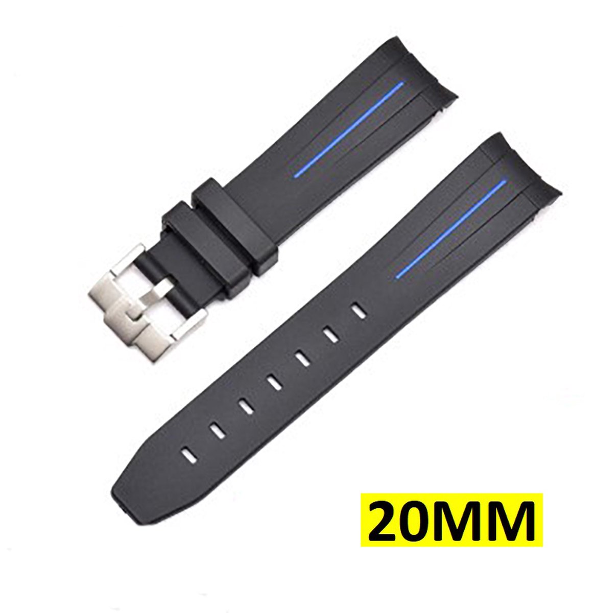 Siliconen Horlogeband - Arc Band - Sport Waterdicht - Voor Seiko Skx modellen - Seiko 5 - 20MM - Zwart Blauw
