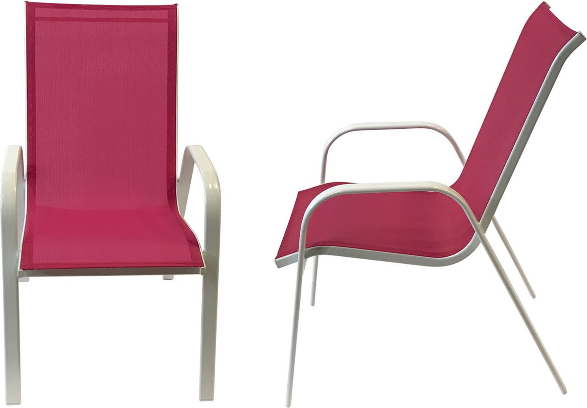 Set van 8 MARBELLA stoelen in roze textilene - wit aluminium
