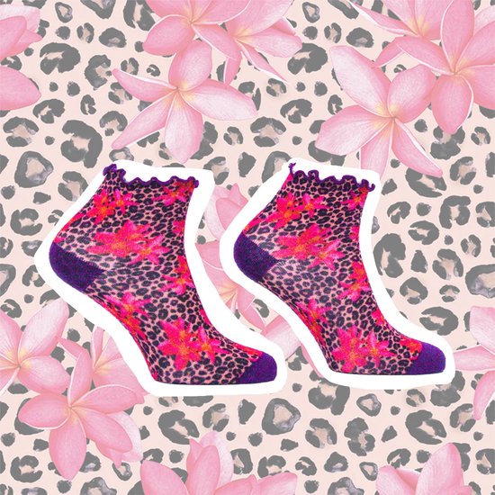 Sock My Leopard Flower - naadloos- Moederdag cadeau - leuke sokken- vrolijke sokken