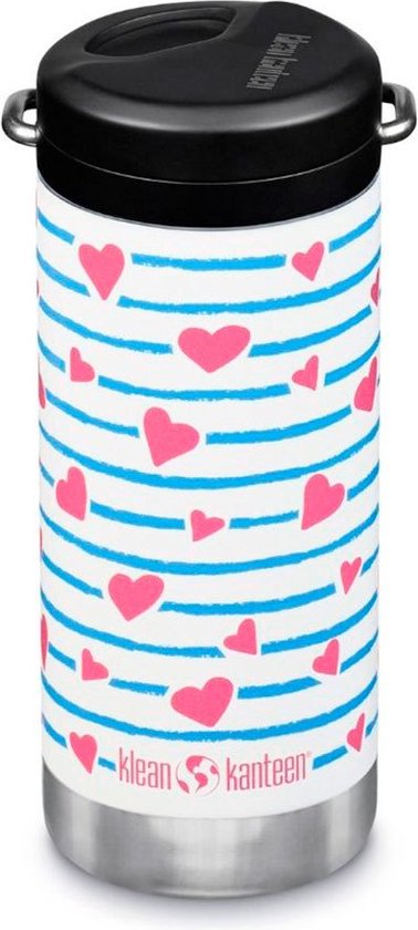 Klean Kanteen schoolbeker, TwistCap Straw, 355 ml RVS - Heart Stripe - Rietjesbeker voor school en onderweg