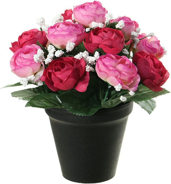 Louis Maes plant Fleurs artificielles en pot - tons rose/blanc - 20 cm - Ornement composition florale
