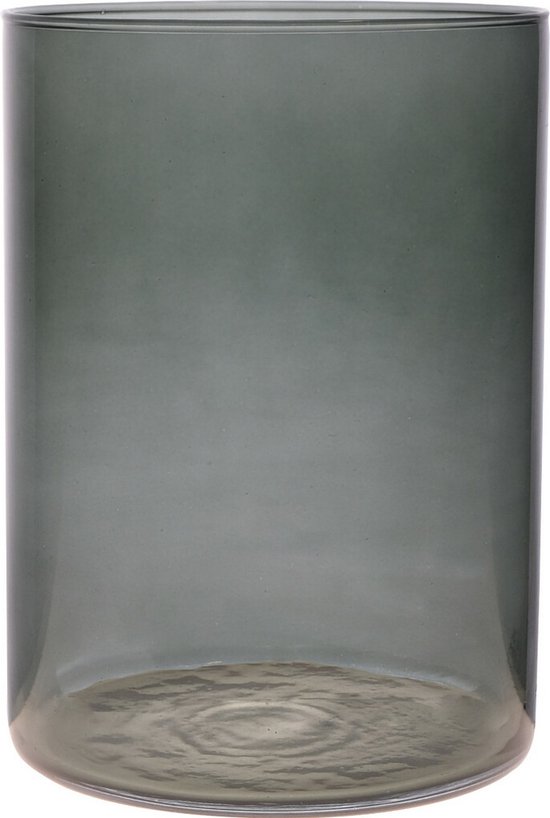 Bloemenvaas Neville - donkergrijs transparant - glas - 18 x 25 cm - Cilinder vorm