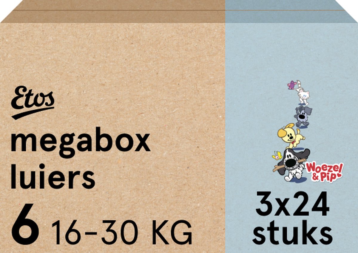 Etos Woezel & Pip Luiers XL Maat 6 - 16-30 kg - Megabox - 72 stuks - Etos